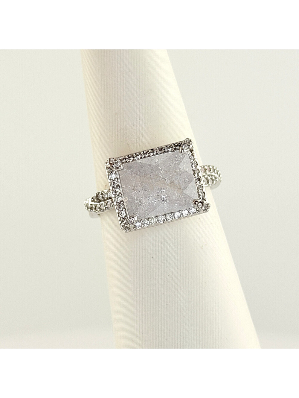 Bomb Party Ring Sz 8 "Sky Of Dreams" White Ice Crystal on Rhodium